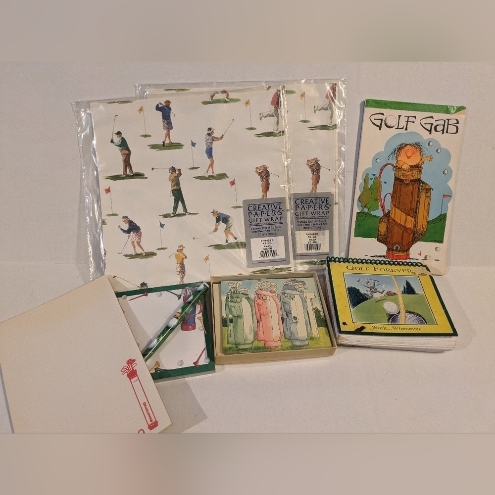 Vintage Golf Wrapping Paper Sheets and notepads, etc